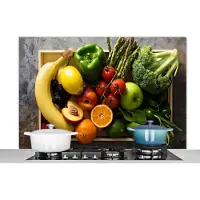 KitchenYeah Spatscherm keuken 120x80 cm - Kookplaat achterwand Krat - Fruit - Regenboog - Muurbeschermer - Spatwand fornuis - Hoogwaardig aluminium