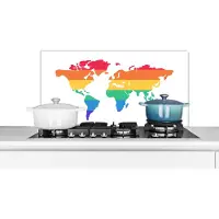 KitchenYeah Spatscherm keuken 90x45 cm - Kookplaat achterwand Wereldkaart - Pride - Regenboog - Muurbeschermer - Spatwand fornuis - Hoogwaardig aluminium