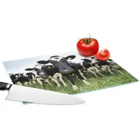 KitchenYeah Glazen Snijplank - 28x20 - Koeien - Gras - Lente - Dieren - Weiland - Boerderij - Snijplanken Glas