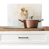 KitchenYeah Spatscherm keuken 60x40 cm - Kookplaat achterwand Kind - Moeder - Waterverfschilderij - Muurbeschermer - Spatwand fornuis - Hoogwaardig aluminium