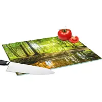 KitchenYeah Glazen Snijplank - 39x28 - Bos - Landschap - Water - Bomen - Zon - Groen - Natuur - Snijplanken Glas