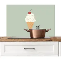KitchenYeah Spatscherm keuken 90x60 cm - Kookplaat achterwand Illustratie - Ijsje - Spikkels - Kers - Muurbeschermer - Spatwand fornuis - Hoogwaardig aluminium