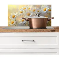 KitchenYeah Spatscherm keuken 60x30 cm - Kookplaat achterwand Madeliefjes - Wit - Zonlicht - Muurbeschermer - Spatwand fornuis - Hoogwaardig aluminium