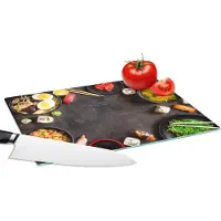 KitchenYeah Glazen Snijplank - 28x20 - Sushi - Eetstokjes - Kruiden - Specerijen - Snijplanken Glas