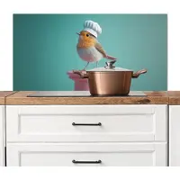KitchenYeah Spatscherm keuken 100x50 cm - Kookplaat achterwand Roodborstje - Vogel - Koksmuts - Sokkel - Muurbeschermer - Spatwand fornuis - Hoogwaardig aluminium