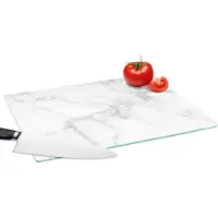 KitchenYeah Glazen Snijplank - 39x28 - Marmer print - Wit - Grijs - Luxe - Marmerlook - Steen - Snijplanken Glas