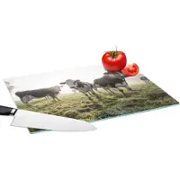 KitchenYeah Glazen Snijplank - 39x28 - Koeien - Licht - Gras - Dieren - Snijplanken Glas
