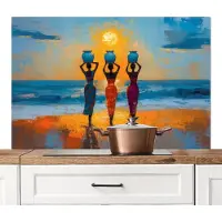 KitchenYeah Spatscherm keuken 120x80 cm - Kookplaat achterwand Vrouwen - Strand - Zondsondergang - Muurbeschermer - Spatwand fornuis - Hoogwaardig aluminium