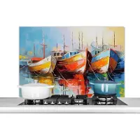 KitchenYeah Spatscherm keuken 100x65 cm - Kookplaat achterwand Boten - Kunst - Kleuren - Schilderij - Muurbeschermer - Spatwand fornuis - Hoogwaardig aluminium