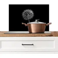 KitchenYeah Spatscherm keuken 70x50 cm - Kookplaat achterwand Zwart - Paardenbloem - Muurbeschermer - Spatwand fornuis - Hoogwaardig aluminium