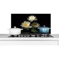 KitchenYeah Spatscherm keuken 80x40 cm - Kookplaat achterwand Lotus - Bloemen - Wit - Natuur - Zwart - Muurbeschermer - Spatwand fornuis - Hoogwaardig aluminium