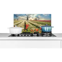 KitchenYeah Spatscherm keuken 60x30 cm - Kookplaat achterwand Windmolen - Tulpen - Lucht - Natuur - Muurbeschermer - Spatwand fornuis - Hoogwaardig aluminium