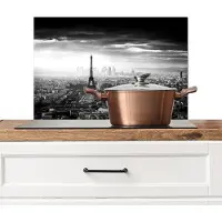 KitchenYeah Spatscherm keuken 60x40 cm - Kookplaat achterwand Parijs - Skyline - Eiffeltoren - Stad - Wolken - Muurbeschermer - Spatwand fornuis - Hoogwaardig aluminium