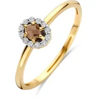 Blush 14 karaats geelgouden ring met rookkwarts en zirkonia