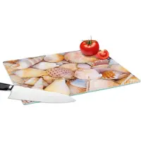 KitchenYeah Glazen Snijplank - 39x28 - Schelpen - Strand - Zomer - Oranje - Snijplanken Glas