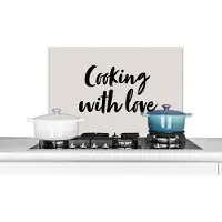 KitchenYeah Spatscherm keuken 60x40 cm - Kookplaat achterwand Quotes - Liefde - Cooking with love - Spreuken - Koken - Muurbeschermer - Spatwand fornuis - Hoogwaardig aluminium