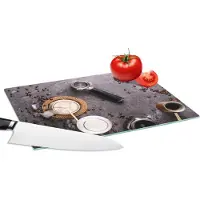 KitchenYeah Glazen Snijplank - 28x20 - Melk - Koffiebonen - Keuken - Koffiefilter - Snijplanken Glas