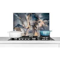 KitchenYeah Spatscherm - Marmer print look - Blauw - Grijs - Spatwand - keukenmuur - Achterwand keuken - Keuken - Luxe - 60x40 cm