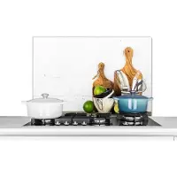 KitchenYeah Spatscherm keuken 80x55 cm - Kookplaat achterwand Snijplank - Keukengerei - Bestek - Muurbeschermer - Spatwand fornuis - Hoogwaardig aluminium
