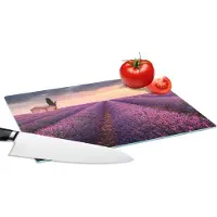 KitchenYeah Glazen Snijplank - 28x20 - Lavendel - Bloemen - Paars - Veld - Snijplanken Glas