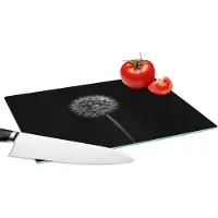 KitchenYeah Glazen Snijplank - 28x20 - Paardenbloem - Zwart - Bloemen - Botanisch - Snijplanken Glas