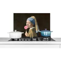 KitchenYeah Spatscherm keuken 60x40 cm - Kookplaat achterwand Meisje met de parel - Johannes Vermeer - Lolly - Muurbeschermer - Spatwand fornuis - Hoogwaardig aluminium