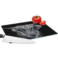 KitchenYeah Glazen Snijplank - 28x20 - Schotse hooglander - Zwart - Koe - Dieren - Snijplanken Glas