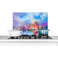 KitchenYeah Spatscherm keuken 60x40 cm - Kookplaat achterwand Olieverf - Schilderij - Boot - Muurbeschermer - Spatwand fornuis - Hoogwaardig aluminium