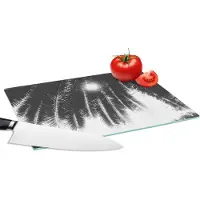 KitchenYeah Glazen Snijplank - 28x20 - Palmbladeren - Tropisch - Zon - Palmboom - Snijplanken Glas