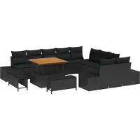 vidaXL Tuinbank Set 13 st 12-Aantal zitplaatsen Zwart Poly rattan