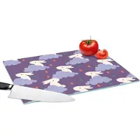 KitchenYeah Glazen Snijplank - 39x28 - Patronen - Konijn - Lucht - Paars - Meisjes - Kinderen - Kids - Snijplanken Glas