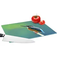 KitchenYeah Glazen Snijplank - 28x20 - IJsvogel - Takken - Blauw - Snijplanken Glas