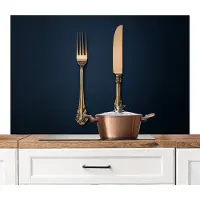KitchenYeah Spatscherm keuken 120x80 cm - Kookplaat achterwand Bestek - Donkerblauw - Goud - Muurbeschermer - Spatwand fornuis - Hoogwaardig aluminium
