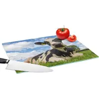 KitchenYeah Glazen Snijplank - 39x28 - Koe - Gras - Lucht - Snijplanken Glas