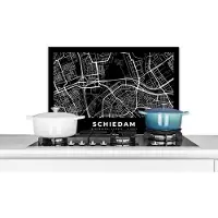 KitchenYeah Spatscherm keuken 60x40 cm - Kookplaat achterwand Kaart - Schiedam - Zwart - Muurbeschermer - Spatwand fornuis - Hoogwaardig aluminium