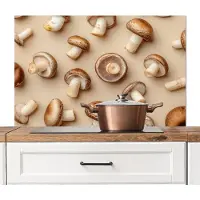 KitchenYeah Spatscherm keuken 100x65 cm - Kookplaat achterwand Kastanje Champignons - Beige - Muurbeschermer - Spatwand fornuis - Hoogwaardig aluminium