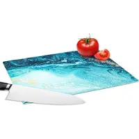 KitchenYeah Glazen Snijplank - 28x20 - Marmerlook - Blauw - Goud - Luxe - Glitter - Marmer - Snijplanken Glas