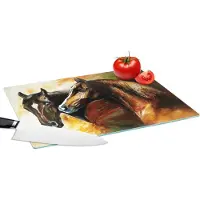 KitchenYeah Glazen Snijplank - 39x28 - Schilderij - Paarden - Dieren - Olieverf - Snijplanken Glas