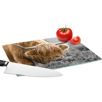 KitchenYeah Glazen Snijplank - 28x20 - Schotse hooglander - Bloemen - Koe - Snijplanken Glas