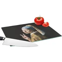 KitchenYeah Glazen Snijplank - 28x20 - Meisje met de parel - Vermeer - Peace - Snijplanken Glas