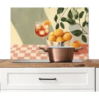 KitchenYeah Spatscherm keuken 90x60 cm - Kookplaat achterwand Citroenen - Glas - Tafelkleed - Geblokt - Muurbeschermer - Spatwand fornuis - Hoogwaardig aluminium