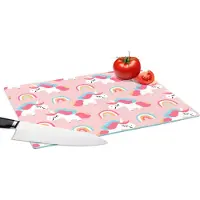 KitchenYeah Glazen Snijplank - 39x28 - Unicorn - Regenboog - Roze - Patroon - Snijplanken Glas