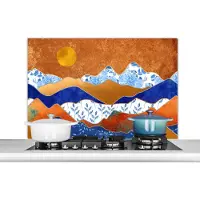 KitchenYeah Spatscherm keuken 100x65 cm - Kookplaat achterwand Delfts Blauw - Goud - Patronen - Muurbeschermer - Spatwand fornuis - Hoogwaardig aluminium