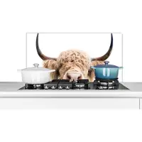 KitchenYeah Spatscherm keuken 90x45 cm - Kookplaat achterwand Koe - Hoorns - Dieren - Natuur - Muurbeschermer - Spatwand fornuis - Hoogwaardig aluminium