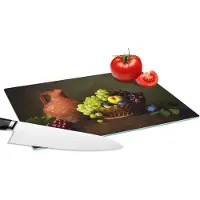 KitchenYeah Glazen Snijplank - 28x20 - Rustiek - Fruit - Kan - Mand - Stilleven - Snijplanken Glas