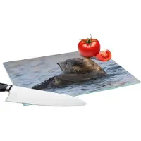 KitchenYeah Glazen Snijplank - 28x20 - Dieren - Otter - Zwemmen - Snijplanken Glas