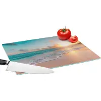 KitchenYeah Glazen Snijplank - 39x28 - Zonsondergang - Strand - Zee - Zomer - Blauw - Snijplanken Glas