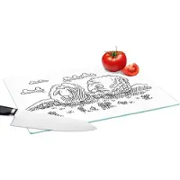 KitchenYeah Glazen Snijplank - 39x28 - Een illustratie van twee schapen in de weide - Snijplanken Glas
