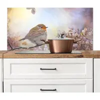 KitchenYeah Spatscherm keuken 100x50 cm - Kookplaat achterwand Vogel - Tak - Bladeren - Abstract - Muurbeschermer - Spatwand fornuis - Hoogwaardig aluminium