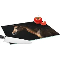 KitchenYeah Glazen Snijplank - 39x28 - Paard - Dieren - Nacht - Zwart - Snijplanken Glas